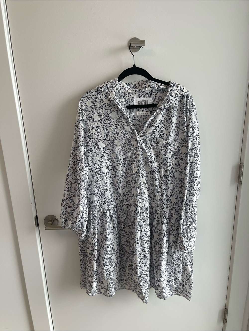 Grayson Floral Tiered Long-Sleeve Dress in White